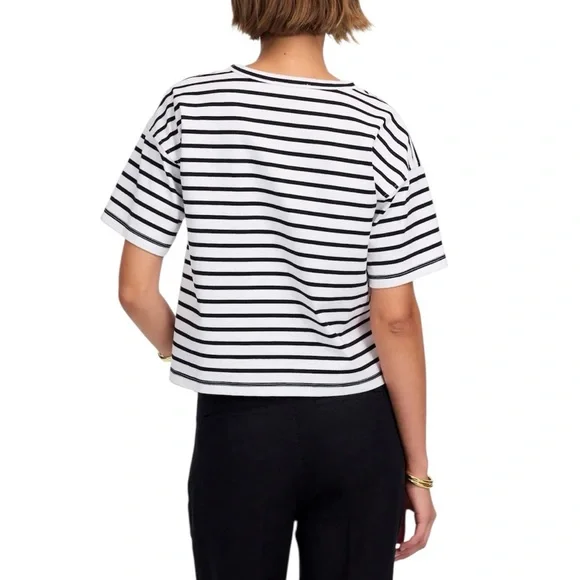 Madewell Everyday Boxy Crop Tee in White Black Stripe - Picture 5 of 9